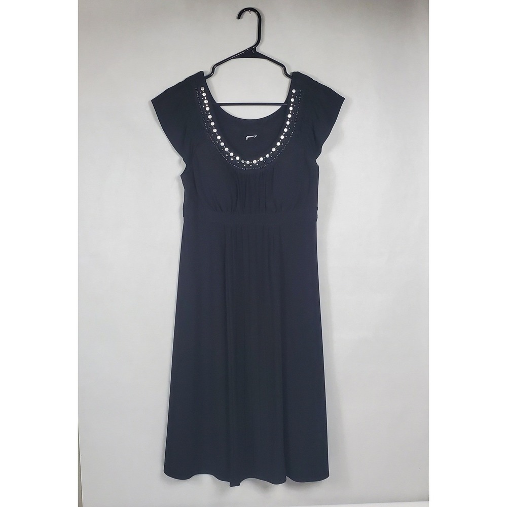 Black Embellished Empire Waist Midi Dress Flutter Sleeve Studded AWIFPPOIS